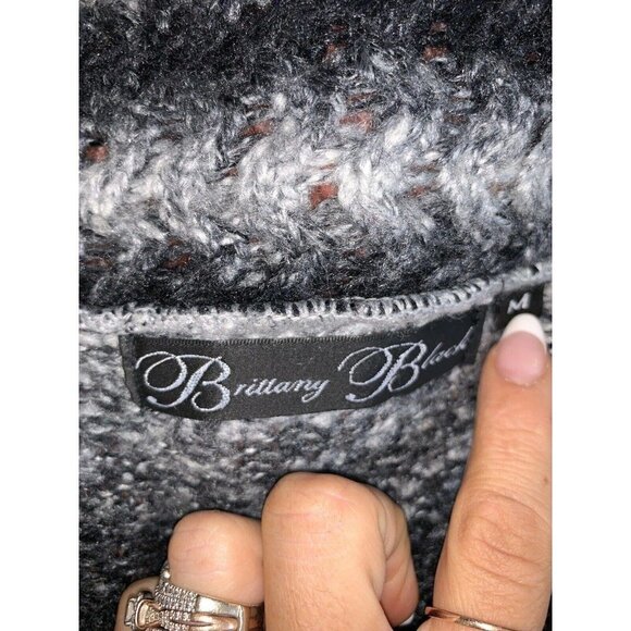 BRITTANY Black Wool Blend Belted Cardigan Knit Sweater E1 - Picture 4 of 4